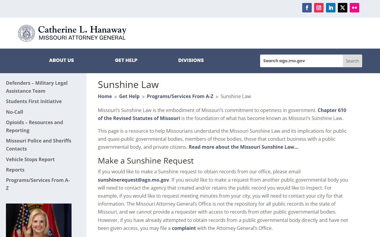 Bates County booking photo Sunshine Law request resource